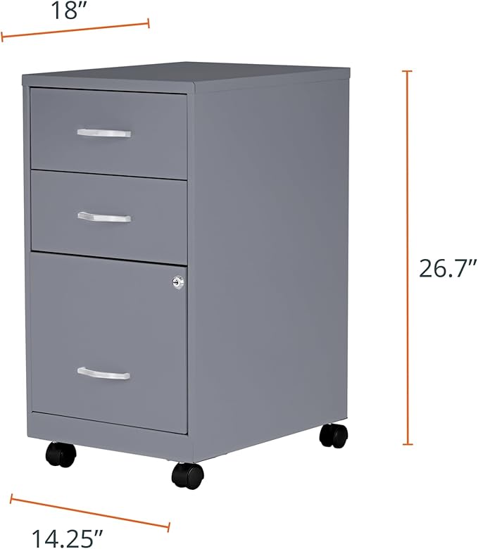 NuSparc Mobile 3 Drawer Locking Pedestal File Cabinet | Pre-Assembled Steel Construction | Perfect for Small and Home Office | Letter-Size | Assembled in USA