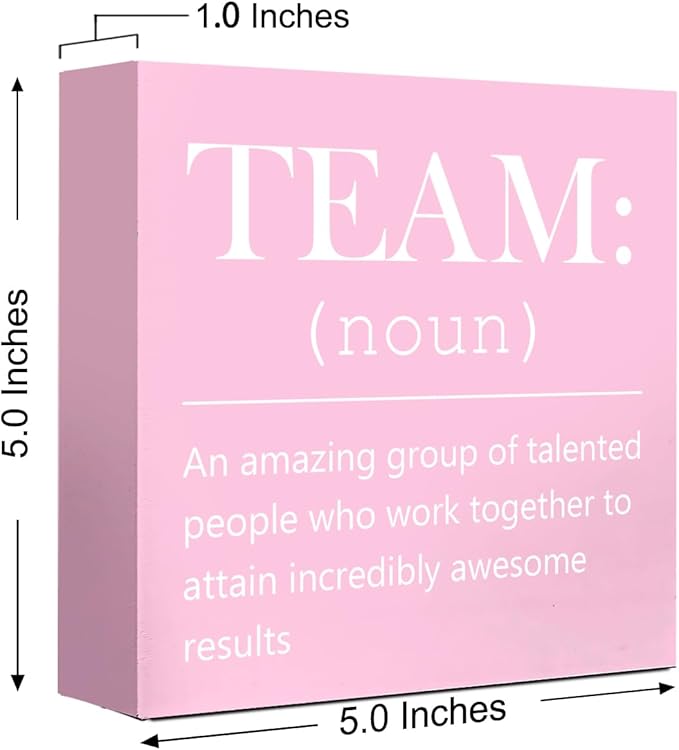 LVQHI Female Team United Wooden Block Sign, Pink Team Definition Art For Corporate Desk Decor, Inspiring Collaboration Decor 5"L x 5"W x 1.2"H