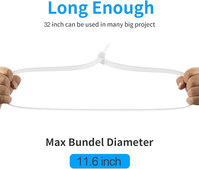 Armpow 26 inch White Zip Ties Heavy Duty 11 PCS, 440 LBS Ultra Exclusive Strong Plastic Wire Ties, Large Cable Ties Extra Long Tie Wraps, Indoor and Outdoor UV Resistant
