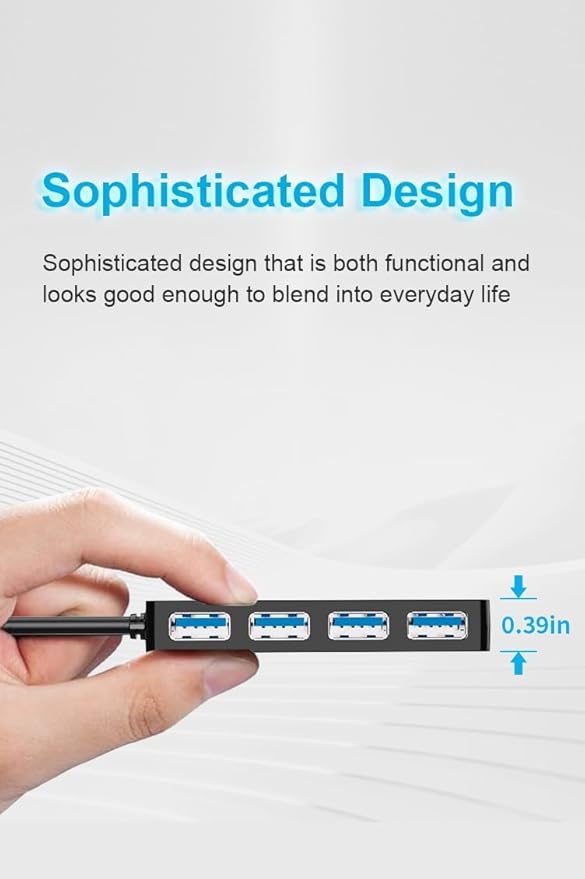 4-Port USB 3.0 Hub, 5Gbps High Speed Data Transfer USB Hub, Portable Multiporter Extension with 1ft Extended Cable, Compatible for Laptop, PC, MacBook, Windows Computers and More