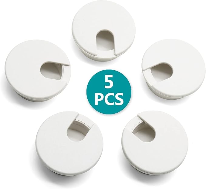 5Pcs 1-3/8" / 35mm Computer Desk Grommet, Plastic Round Desk Grommet Hole Wire Cover Organizer, White
