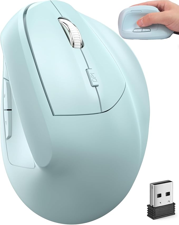 Wireless Mouse Ergonomic(Bluetooth+USB )Dual Mode Vertical Silent Portable Multi Device Ergo Carpal Tunnel Mice for Mac/PC/Laptop/Computer/Tablet/iPad/Macbook Air/Pro Office Work Women Men Gift(Green)