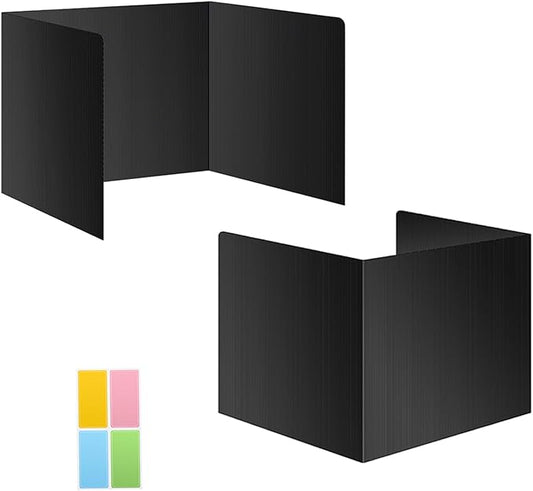 2-Pack Desk Dividers for Students, Waterproof Durable Plastic Study Carrel Dividers, Easy to Clean, Privacy Classroom Shield Folder Boards for Student Desk, Black