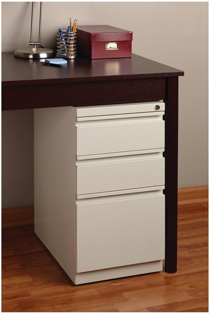 BOWERY HILL Mobile Pedestal Filing Cabinet, 20" Deep, Steel Construction, Putty/Beige Finish, 3-Drawer Box/Box/File Configuration, Lockable, Hidden Casters, Letter-Size Hanging File Storage