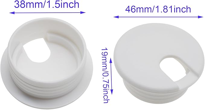 1-1/2 Inch (38 mm) U-Shaped Opening Desk Grommet 2 Pcs ABS Plastic Cable Hole Cover Cable Cord Grommet to Arrange Wires & Cords Through Computer Table/Countertops (White)