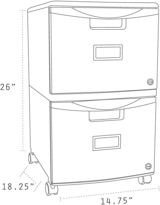 Storex Plastic Two-Drawer Mobile Pedestal File Cabinet – Locking Document Organizer with Casters for Home and Office, White, 1-Pack (61316A01C)
