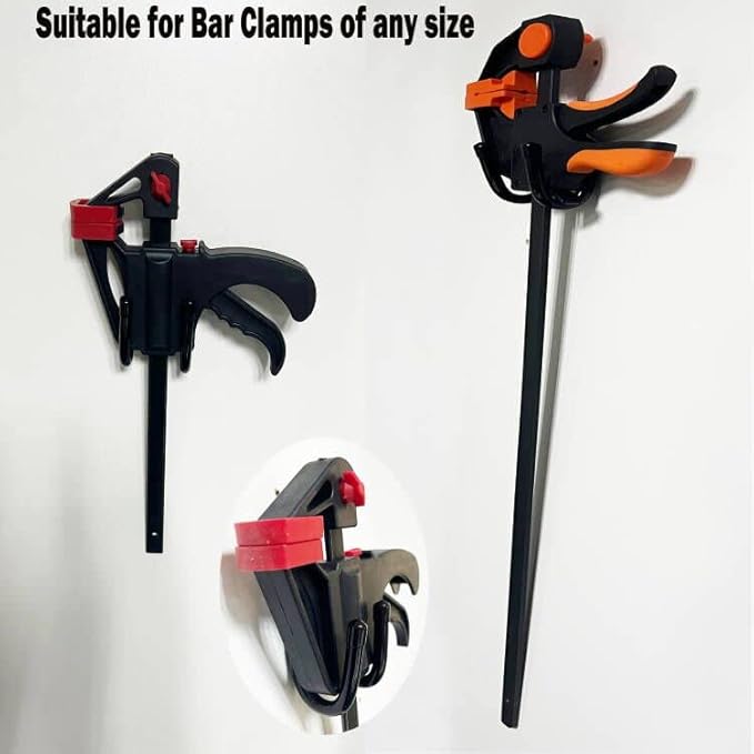 4 Pack Bar Clamp Wall Hanger Wall Storage Clip Bar Clamp Wall Rack Wall Mount Storage Utility Hooks, for Bar Clamp and other woodworking tools, Hang Heavy Tools for Up to 20lbs - No Bar Clamps