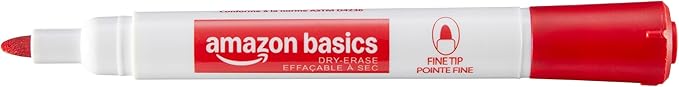 Amazon Basics Low-Odor Dry Erase Whiteboard Markers, Fine Tip, Quick-Dry, Red, 36-Pack