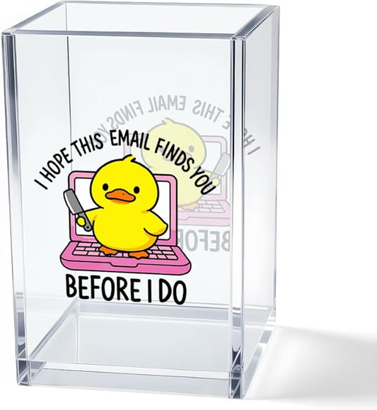 I Hope This Email Finds You Before I Do Acrylic Cosmetic Pencil Pen Holder Cup, Funny Duck Knife Desk Organizer for Home Office Decor, Sarcastic Work Gifts for Women Men Duck Lovers Coworkers