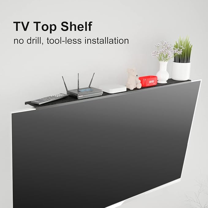 Bracwiser Plus No Drill TV Top Shelf 35.43 inch Wide for Thin Monitor TV Top Mounting Bracket Platform Holds Speaker, AV Receiver, Media Box, Game Console and More (CS106XLMINI)