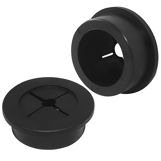 Hordion 2PCS Rubber Grommet 1-1/4 Inch (32mm), Desk Grommet Black Wire Hole Cover for Office Computer Desk Wire Cable Cord Organizer