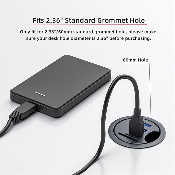 NFHK USB 3.0 Hub SD TF USB-C 2 Port USB 60mm Desk Grommet Splitter Dock Station Micro-SD Card Reader for Desktop PC