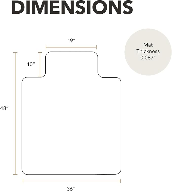 HON Office Chair Mat for Carpet, Computer Desk Chair Mat for Carpeted Floors, Easy Glide in Office or Home with Extended Lip (36” x 48”)