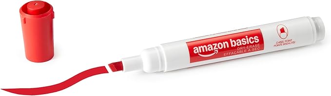 Amazon Basics Low-Odor Dry Erase Whiteboard Markers, Chisel Tip, Quick-Dry, 4 Assorted Colors, 36-Pack