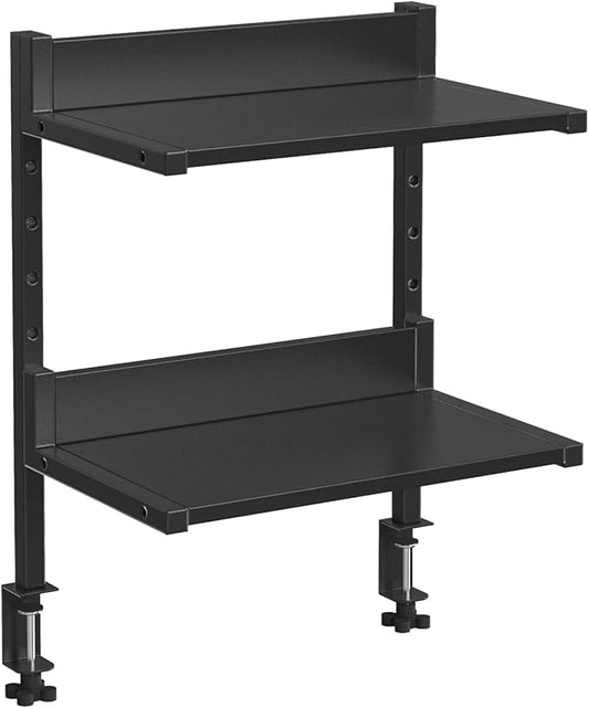 HOOBRO Clamp On Desk Shelf, 2-Tier Desktop Organizer, Space-Saving Desk Shelf with Adjustable Shelves, for Office, Study, Entertainment Accessories, Black BK32SJ01