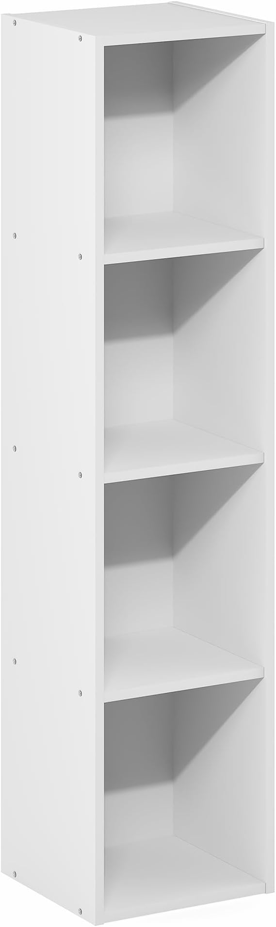 Furinno Fulda Book Shelf, 4-Tier Narrow Bookshelf, Standing Bookcase with 10-in Width Storage Shelf, 9.3 x 9.8 x 41.6, for Organization and Storage, for Living Room, Bedroom, Home Office, White