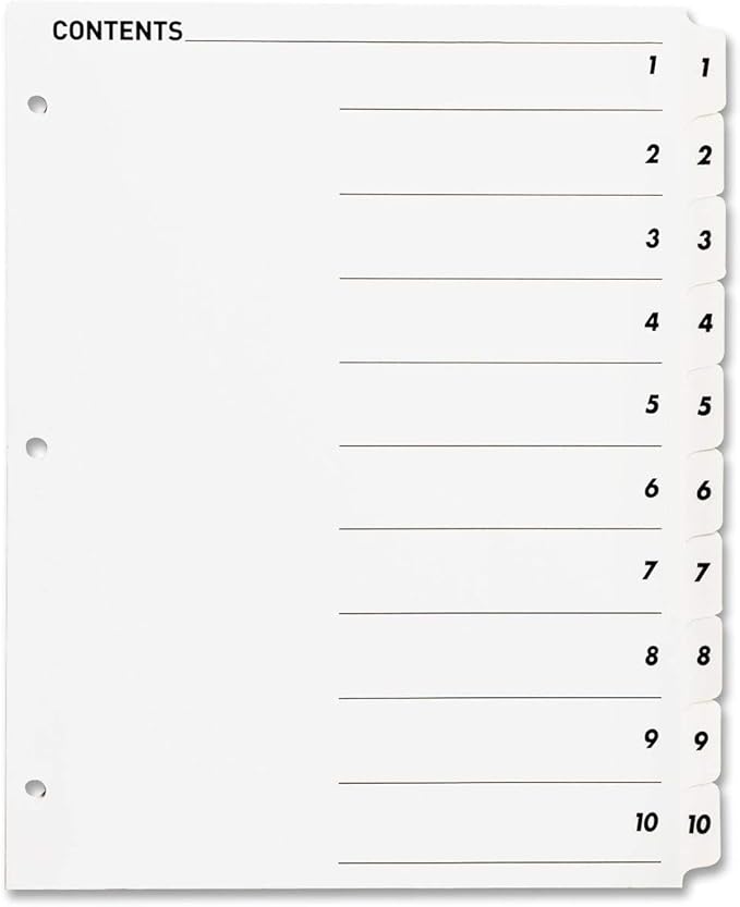 Business Source Table of Content Quick Index Dividers