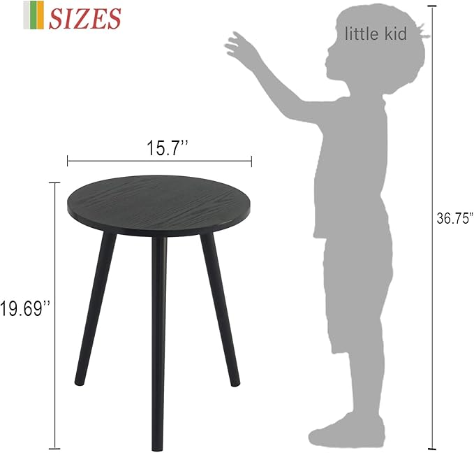 AWASEN Round End Table, Black Side Table Modern Home Decor Small Accent Table for Small Space Living Room, Bedroom and Balcony, Easy Assembly, 19.69''H x 15.7''D (Black)