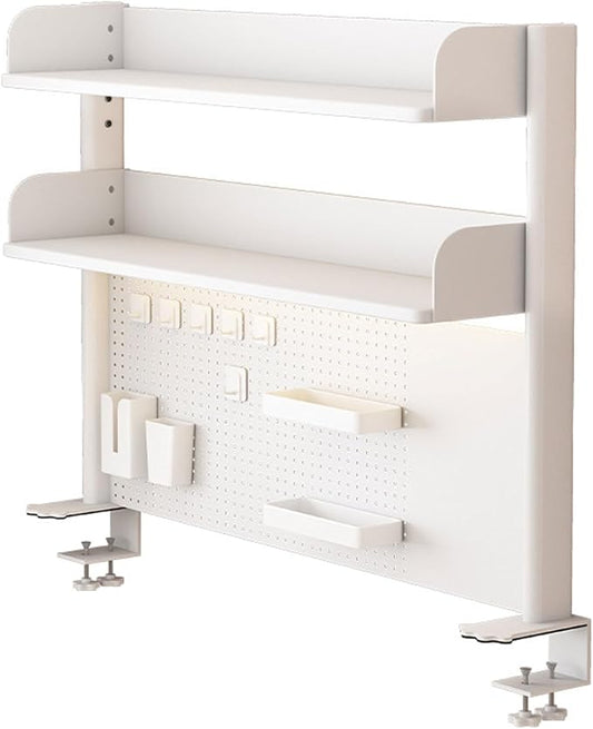 3 Tier Clip On Desk Organizer Shelf Clamp on Storage Shelf for Table Accessories Above or Under D Shelf for Increased Storage Space
