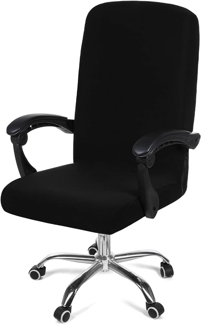 Smiry Stretch Printed Office Computer Chair Covers, Universal Desk Rotating Chair Slipcovers Removable Washable, Soft Fit Anti-Dust Spandex Protector Cover with Zipper, Black