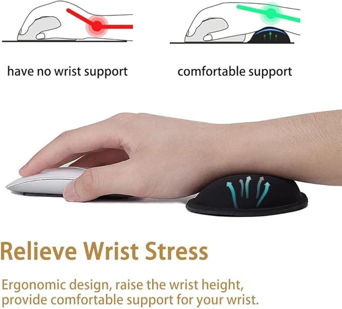 MXCOIRTP Wrist Rest for Mouse, Ergonomic Memory Foam Wrist Cushion Support Pad, Mouse Wrist Pad with Non-Slip Base for Typing Pain Relief, Office, Home, Gaming, Computer, Black, 2PCS