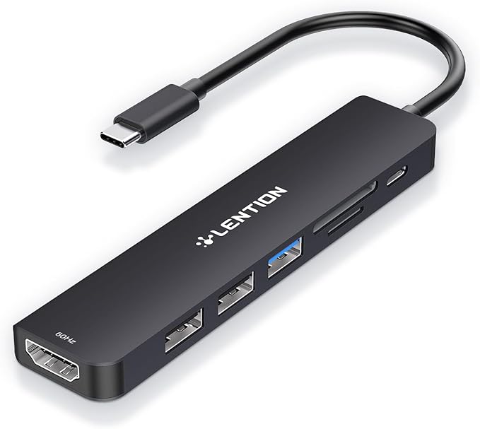 LENTION USB C Hub with 100W Charging, 4K HDMI, Dual Card Reader, USB 3.0 & 2.0 Compatible MacBook Pro, New Mac Air/Surface, Chromebook, More, Stable Driver Adapter (CB-CE18.Black)