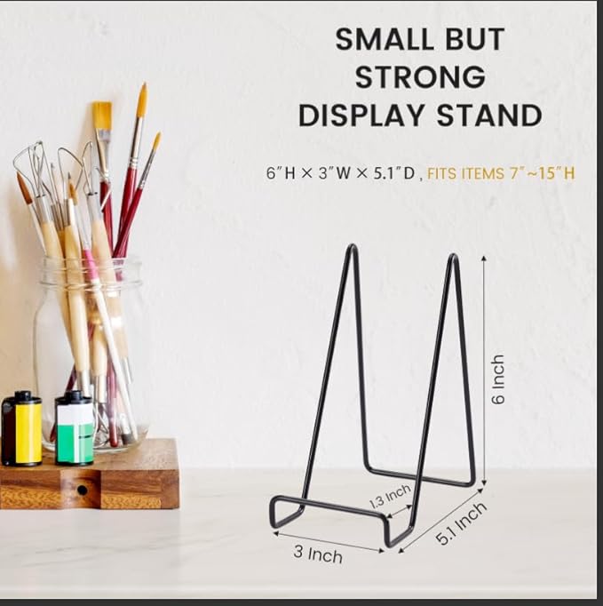 6 Pack 6 Inch Plate Stands for Display,Book Display Stand,Metal Plate Holder Display Stands,Small Easels for Display,Suitable for Books, Desktop Art, Images,Photos,and Collages