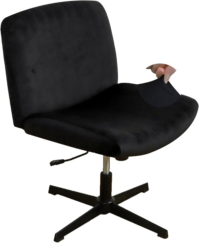 Black Criss Cross Office Desk Chair Cover Velvet Stretch Wide Armless Vanity Make-up Chair Slipcover 1 Piece Washable