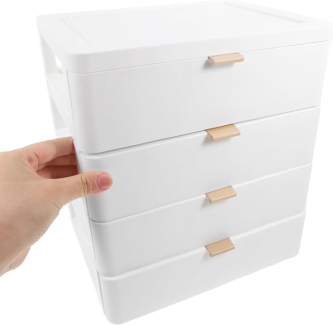 Lurrose Makeup Organizer with Drawer Tabletop Storage Box 11.41X10.23X7.67In Multi-Layer Cosmetic Storage Case for Vanity Desk Office Supplies