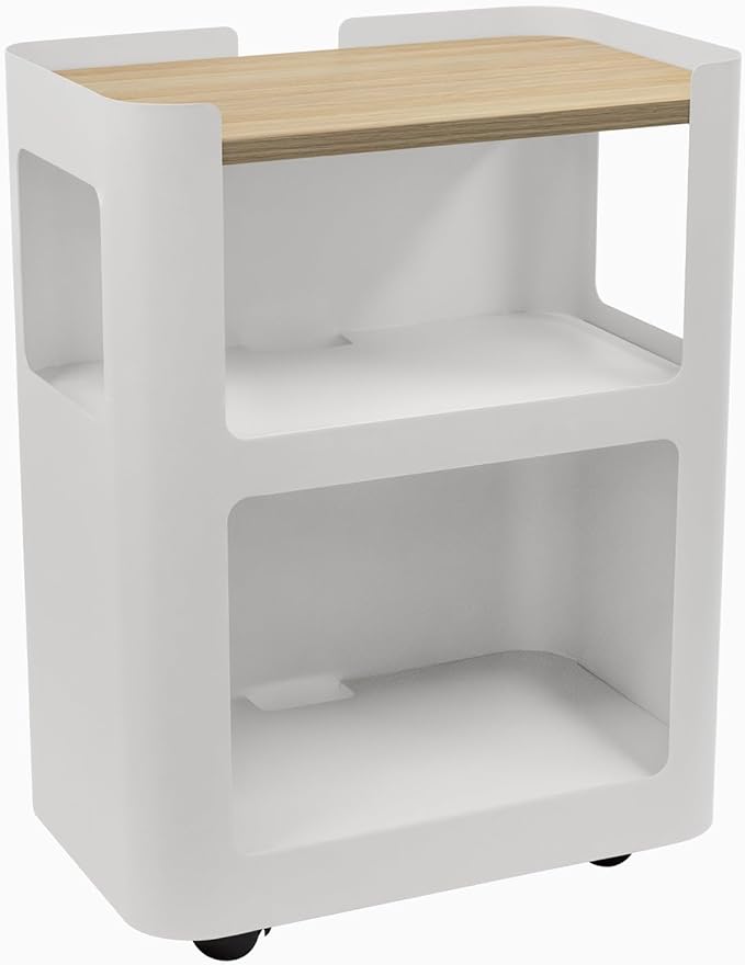 Desky Open Mobile Pedestal - Light Brown Frame/White Ash Top. Compact Office Drawer Cabinet on Wheels