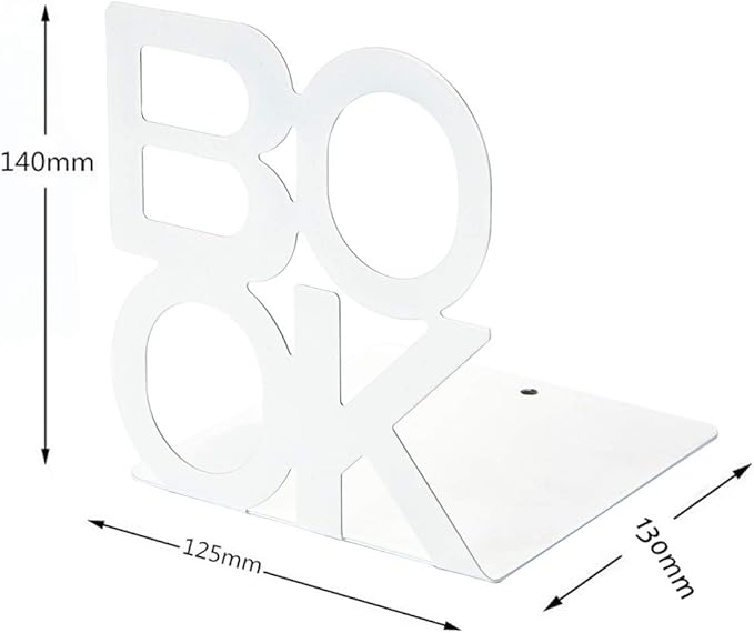 Book Ends - Decorative Metal Book Ends Supports for Bookrack Desk,Books, Unique Appearance Design,Heavy Duty (White)