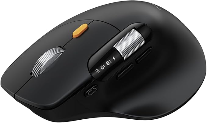 ProtoArc Ergonomic Wireless Mouse, EM25 Fast Scrolling & Side Scroll, Customizable Bluetooth Rechargeable Mouse, 8000 DPI for Medium to Large Hands, Compatible with Windows/Mac/Android, Black