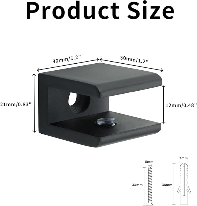 Alise Glass Shelf Brackets 4Pcs, Adjustable Shower Glass Clamps, Heavy Duty Clamp Holder, SUS304 Stainless Steel Brackets for 8-12mm Shelves, Matte Black