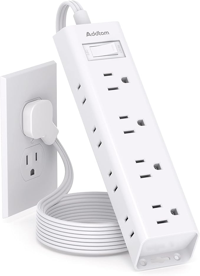 Flat Plug Power Strip, Ultra Thin Flat Extension Cord - Addtam 12 Widely AC 3 Sides Multiple Outlets, 5Ft, Wall Mount, Desk Charging Station for Home Office Dorm Room Essentials
