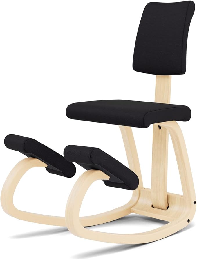 Varier Variable Plus Ergonomic Kneeling Chair with Backrest Natural/Black| Active Sitting Posture Support Home Office Desk Chair | 10 Year Guarantee