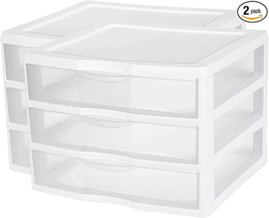 2-piece Set, Three-drawer Transparent Plastic Desktop Storage Cabinet, Countertop Storage Drawer, Stackable Office Drawer Cabinet, Suitable for Offices, Living Rooms, and Bedrooms