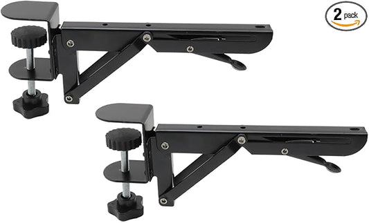 1 Set Desk Extension Folding Shelf Brackets,Metal Tablet Mount Arm Computer Desk Extender Clamp,Keyboard Rack Desktop Extension Tray,Black Small Clip