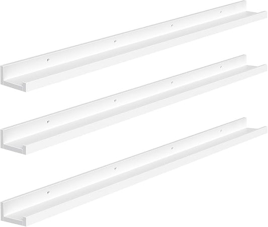 HOOBRO Floating Shelves, Wall Shelf Set of 3, 47.2 Inches Hanging Shelf with Raised Edge and Invisible Brackets, for Bathroom, Bedroom, Kitchen, Office, Living Room Decor, White WT92BJ01