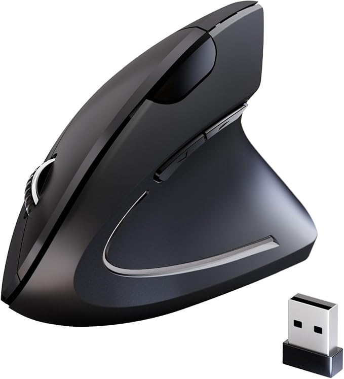 Wireless Ergonomic Mouse,2.4G USB Wireless Vertical Mouse,Adjustable DPI(800/1200/1600),Quiet Clicks,6 Buttons for Laptop,PC,Mac,Desktop – Black