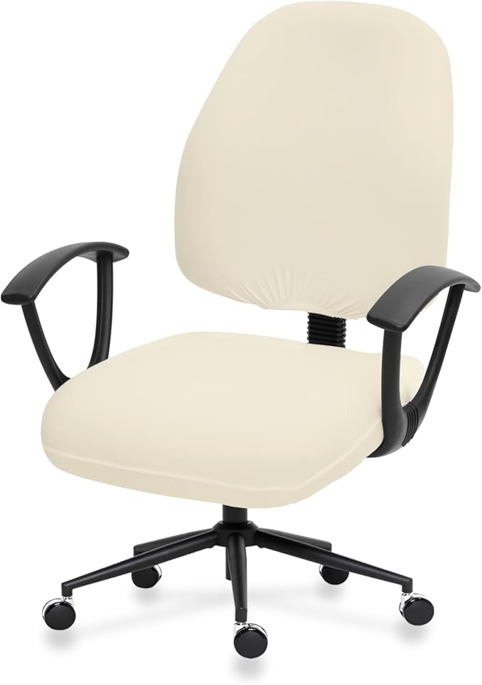 DIVA EN CAMINO DEC Stretchable Desk Office Chair Seat Covers - Universal Stretch Computer Chair Slipcover - Washable Rotating Backrest Coverings & Cushion Protectors for Dogs, Cats, Pets, Cream