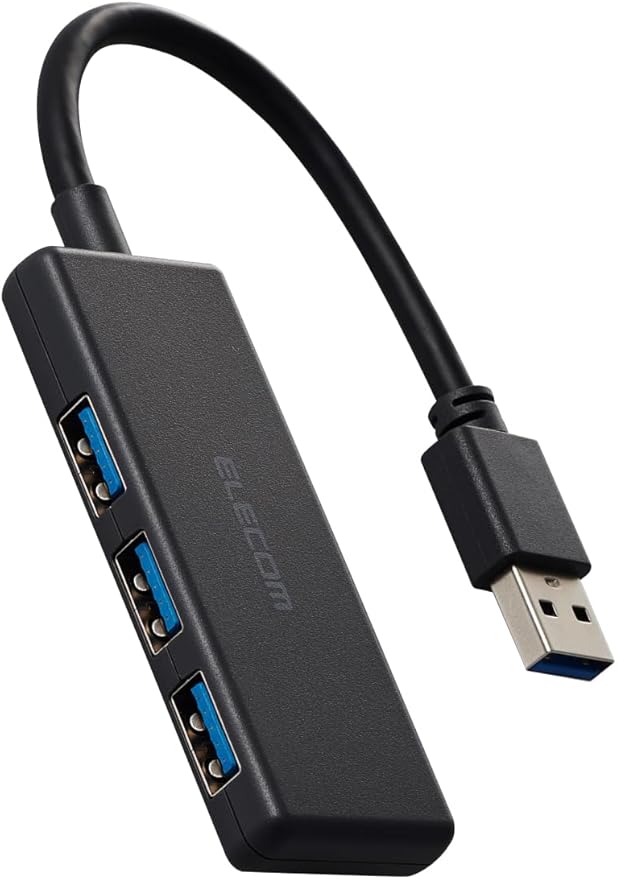 Elecom U3H-H030BK USB Hub, USB 3.0, Bus Power, 3 Ports, Black