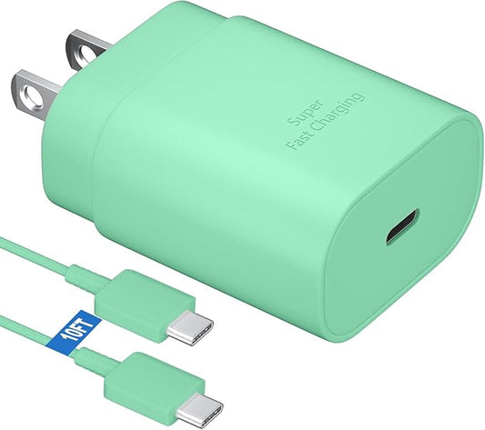 25W Super Fast Charging Cord Type C Block &10Ft USB C Android Phone Charger Cable for Samsung Galaxy S26 Ultra/S26/S26+/S25 Ultra/S25/24 Ultra/S24/S23 Ultra/S22 Ultra//Note 20/10,Green