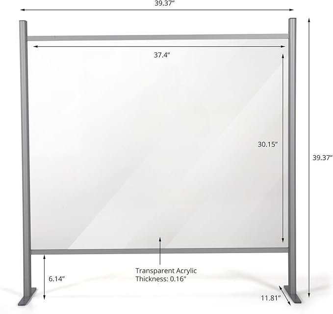M&T Displays 39.37x39.37 Inch Clear Countertop Cough Barrier Sneeze Guard Desk Divider with Aluminum Bars, Protective Separation Screen Window for Cashiers Workers Employers Customers