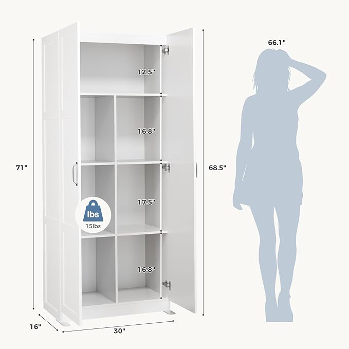 DUMOS Office Storage Cabinet, Large Capacity Organizer, Wooden Bedroom Storage Unit for CD, Blankets and Books, Suitable for Living Rooms, Office and Study Rooms, White