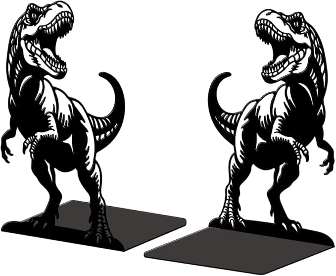 Peacoblue Metal Bookends for Shelves, Modern Decorative Heavy Duty Study Book Ends Stoppers for Office, Desk, Shelf, Room 5.3"x4.3"x7.9" Cast Iron Simple Tall Bookends 1 Pair (Tyrannosaurus Rex)