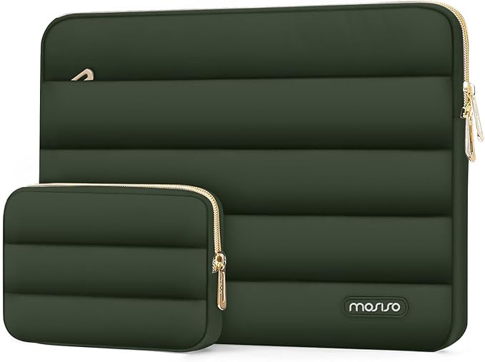 MOSISO Laptop Case 13.3 inch,13-13.3 inch Puffy Laptop Sleeve Compatible with MacBook Air 13.6 M5 M4 M3 M2 M1/Neo/Pro 13/14,HP Dell ASUS Lenovo,Polyester Horizontal Bag with Small Case, Army Green