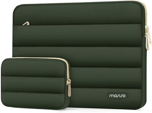 MOSISO Laptop Case 13.3 inch,13-13.3 inch Puffy Laptop Sleeve Compatible with MacBook Air 13.6 M5 M4 M3 M2 M1/Neo/Pro 13/14,HP Dell ASUS Lenovo,Polyester Horizontal Bag with Small Case, Army Green