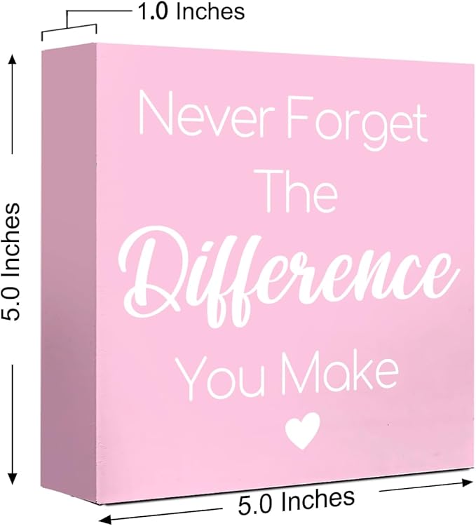 LVQHI Pink Decor For Desk, Never Forget The Difference You Make Sign Wood Box,Inspirational Office Desk Decor For Women, Small Motivational Office Table Accessories Decoration Signs 5"x5"x1.2" In