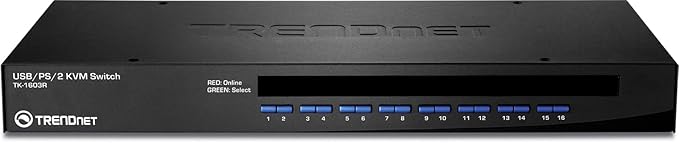 TRENDnet 16-Port Rack Mount USB KVM Switch, VGA and USB Connection, Supports USB and PS/2, Auto-Scan, Device Monitoring, Audible Feedback, Plug and Play, Hot Pluggable, Rack Mountable, Black, TK-1603R