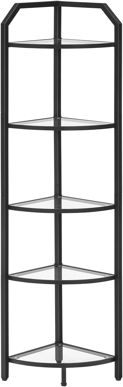 HOOBRO 5-Tier Corner Shelf Stand, Gold Corner Bookshelf, Tempered Glass Shelves, Bathroom Organizer, Corner Plant Stand, for Living Room, Study, Balcony, Home Office, Modern Style, Black BK15CJ01